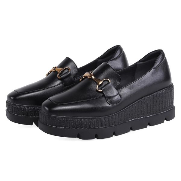women's genuine leather slip-on platform flats loafers leisure soft comfort espadrilles metal buckle female, Black
women's genuine leather slip-on platform flats loafers leisure soft comfort espadrilles metal buckle female, Black