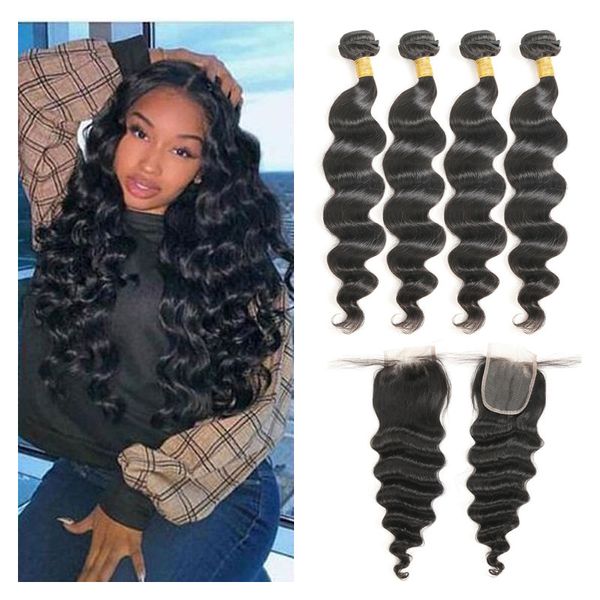 malaysian loose wave 4 bundles human hair with lace closure 4*4 natural color remy hair, Black
malaysian loose wave 4 bundles human hair with lace closure 4*4 natural color remy hair, Black