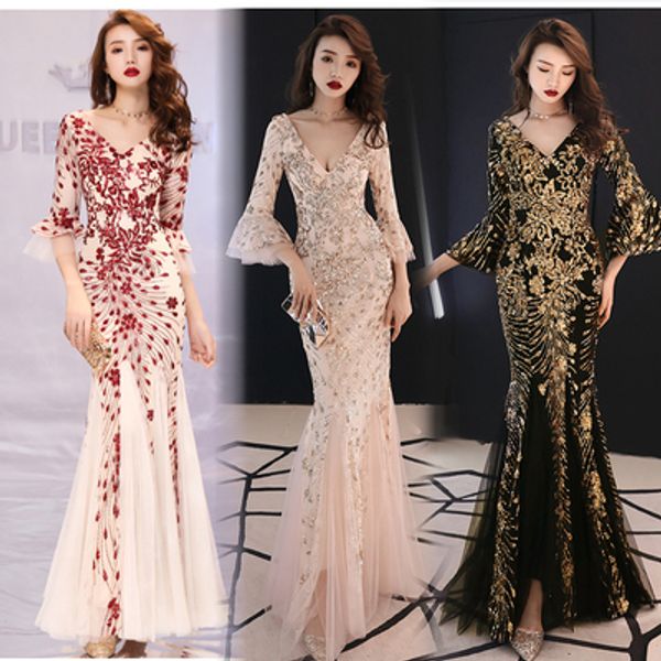 fishtail banquet evening dress 2020 new long slim slimming noble and elegant princess slim champagne, White;black
fishtail banquet evening dress 2020 new long slim slimming noble and elegant princess slim champagne, White;black