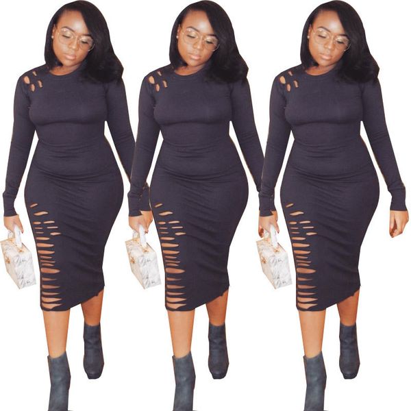 женщины осень 2019 одежды осень мода bodycon платье с длинными рукавами o-шея впадин вскользь платье, Black;gray 
женщины осень 2019 одежды осень мода bodycon платье с длинными рукавами o-шея впадин вскользь платье, Black;gray