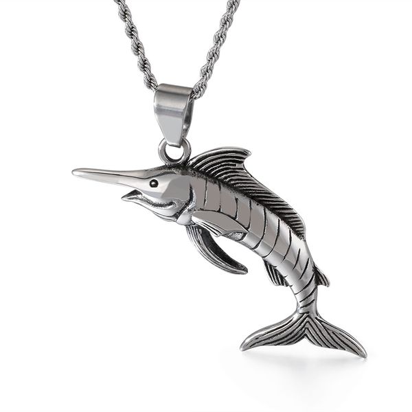 kp57654-bd pure stainless steel casting fish pendant necklace chain great gifts, Silver