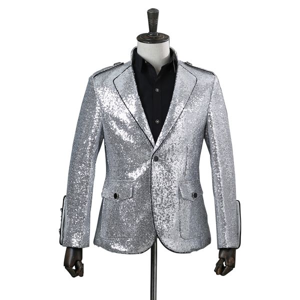 men's suits & blazers fashion one button silver sequin stand collar striped slim suit coat stage singer club communication carnival cas, White;black
men's suits & blazers fashion one button silver sequin stand collar striped slim suit coat stage singer club communication carnival cas, White;black