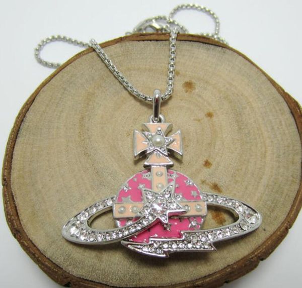 western european queen mother vivienne fashion pink meteor inlaid pearl diamond saturn necklace, Black
western european queen mother vivienne fashion pink meteor inlaid pearl diamond saturn necklace, Black
