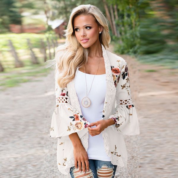 women summer autumn flare sleeve floral printed lace patchwork chiffon cardigan casual open stitch outwear plus size kimono, White
women summer autumn flare sleeve floral printed lace patchwork chiffon cardigan casual open stitch outwear plus size kimono, White
