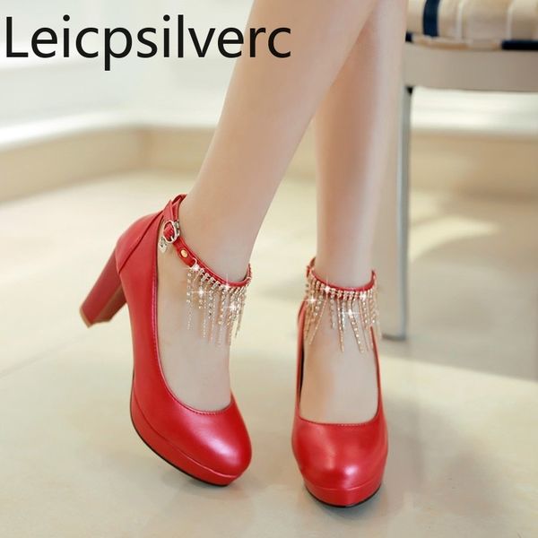 pumps spring and autumn the new round head shallow mouth buckle tassel crystal thick heel high heel women's shoes 33-42, Black
pumps spring and autumn the new round head shallow mouth buckle tassel crystal thick heel high heel women's shoes 33-42, Black