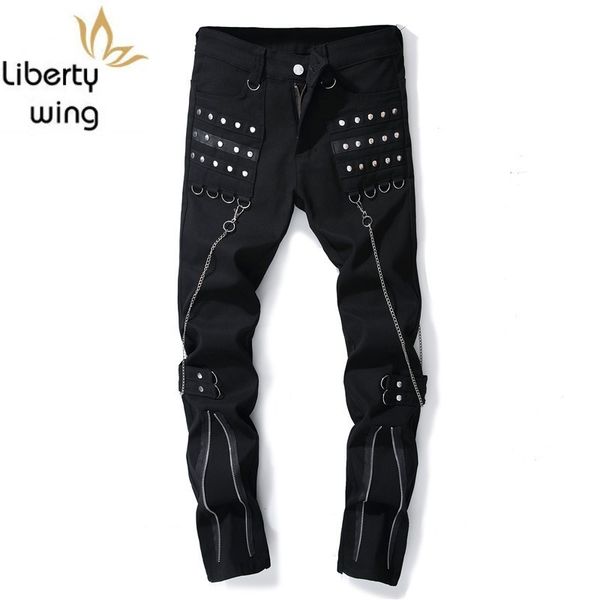 men casual zipper embroidered flares denim punk pants black personality classic straight leg moto jeans biker trousers, Blue
men casual zipper embroidered flares denim punk pants black personality classic straight leg moto jeans biker trousers, Blue