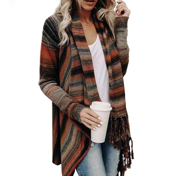 striped cardigan casual irregular long sleeve fabala sweater shawl tassels autumn coat, White;black
striped cardigan casual irregular long sleeve fabala sweater shawl tassels autumn coat, White;black