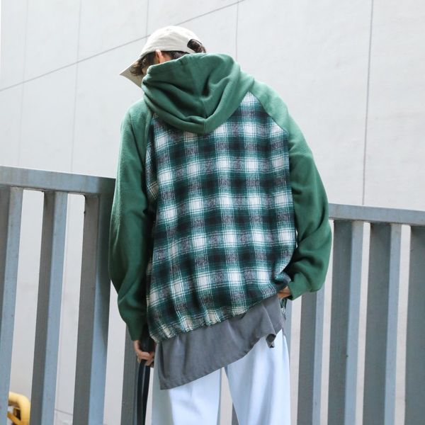 2019 spring and autumn new japanese plaid stitching loose hooded long-sleeved hoodie youth khaki green / black m-xl
2019 spring and autumn new japanese plaid stitching loose hooded long-sleeved hoodie youth khaki green / black m-xl