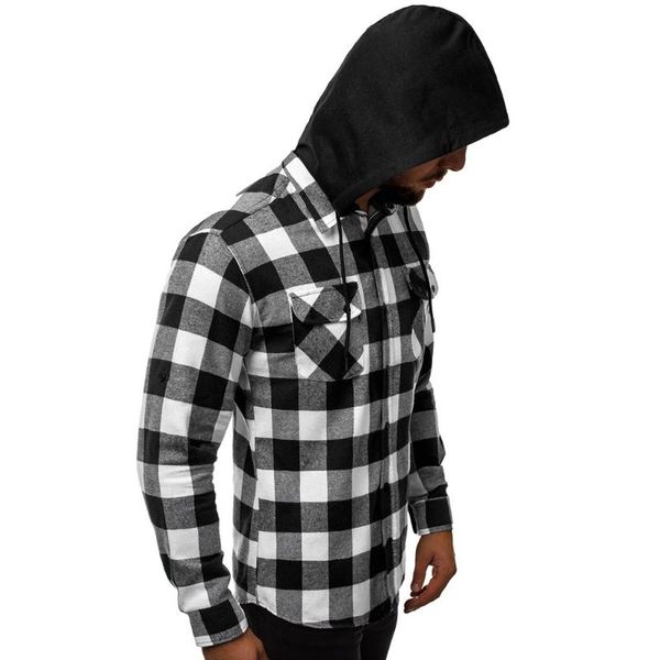 men plaid shirt long sleeve hooded detachable mens shirt autumn camisa de hombre, White;black
men plaid shirt long sleeve hooded detachable mens shirt autumn camisa de hombre, White;black