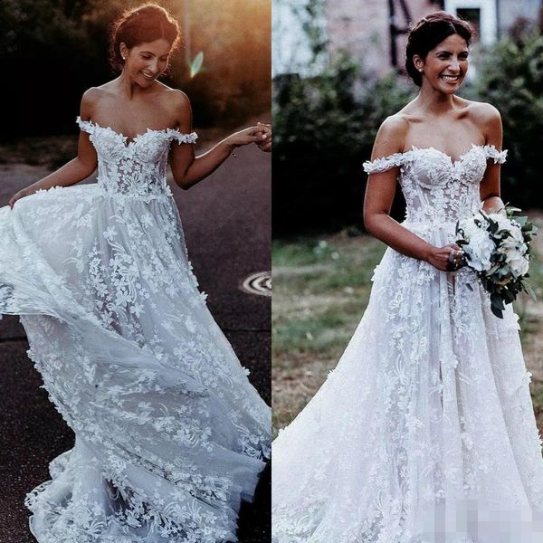 elegant off the shoulder a line wedding dresses with 3d floral applique sweep train tulle custom made country wedding bridal gown, White
elegant off the shoulder a line wedding dresses with 3d floral applique sweep train tulle custom made country wedding bridal gown, White