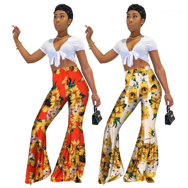 casual trousers womens flare sunflower print pnats summer designer high elestic waist vintage ol style females fashion, Black;white
casual trousers womens flare sunflower print pnats summer designer high elestic waist vintage ol style females fashion, Black;white