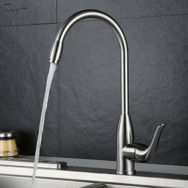 

new design kitchen faucet stainless steel brushed sink water mixer rotatable single hole faucet deck mounted high quality