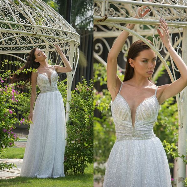glitter a-line wedding dresses spaghetti strap sleeveless custom made sequins rhinestones bridal gown boho sweep train bridal dress, White
glitter a-line wedding dresses spaghetti strap sleeveless custom made sequins rhinestones bridal gown boho sweep train bridal dress, White