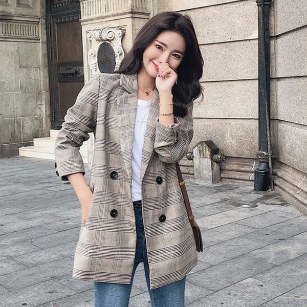 new fashion 2019 autumn women plaid blazers long sleeve double-breasted work wear notched casual blazer jacket outerwear, White;black
new fashion 2019 autumn women plaid blazers long sleeve double-breasted work wear notched casual blazer jacket outerwear, White;black