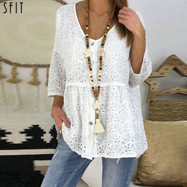 sfit large size women's shirt 2019 summer autumn solid color lace blouses leisure v neck half sleeve women blouses size plus, White
sfit large size women's shirt 2019 summer autumn solid color lace blouses leisure v neck half sleeve women blouses size plus, White