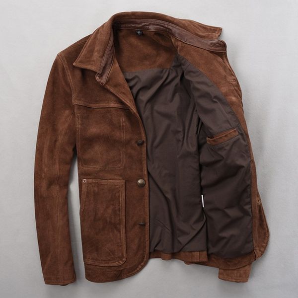 new fashion turn down collar men suede cow genuine leather jacket vintage slim fit coat long sleeve single breasted outwear, Black
new fashion turn down collar men suede cow genuine leather jacket vintage slim fit coat long sleeve single breasted outwear, Black