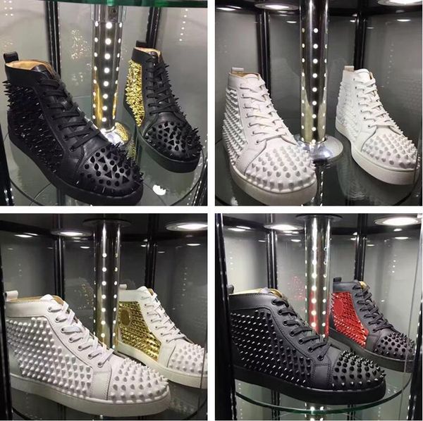 casual shoe man woman red bottom sneaker fashion patchwork shining gold high rivets lace up party shoes spikes, Black
casual shoe man woman red bottom sneaker fashion patchwork shining gold high rivets lace up party shoes spikes, Black