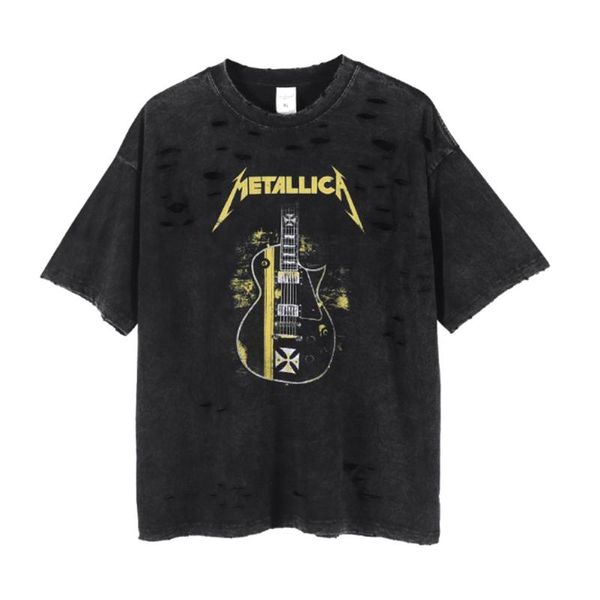 summer mens designer t shirts cut hole band guitar print round neck washed rap fashion high street short sleeve casual, White;black
summer mens designer t shirts cut hole band guitar print round neck washed rap fashion high street short sleeve casual, White;black