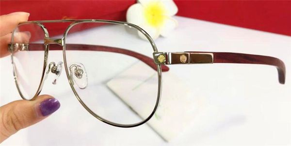 2018 новый модельер оптические очки 8101029 ретро пилот металлический каркас деревянные ножки винтажный стиль стиль прозрачный объектив, Black