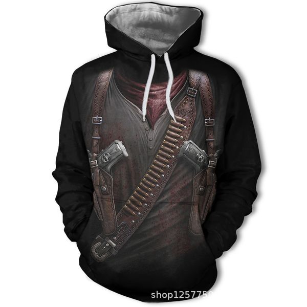 mens designer 3d digital printing hooded fashion atmospheric sweater, Black