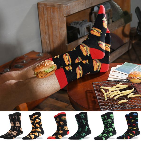 men's socks funny big size alien delicious print colorful snacks burger pizza happy harajuku skate cotton sokken, Black
men's socks funny big size alien delicious print colorful snacks burger pizza happy harajuku skate cotton sokken, Black