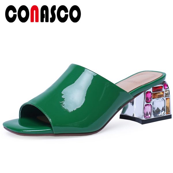 conasco summer fashion genuine leather cow patent leather women sandals slippers pumps crystal high heels peep toe shoes woman, Black
conasco summer fashion genuine leather cow patent leather women sandals slippers pumps crystal high heels peep toe shoes woman, Black