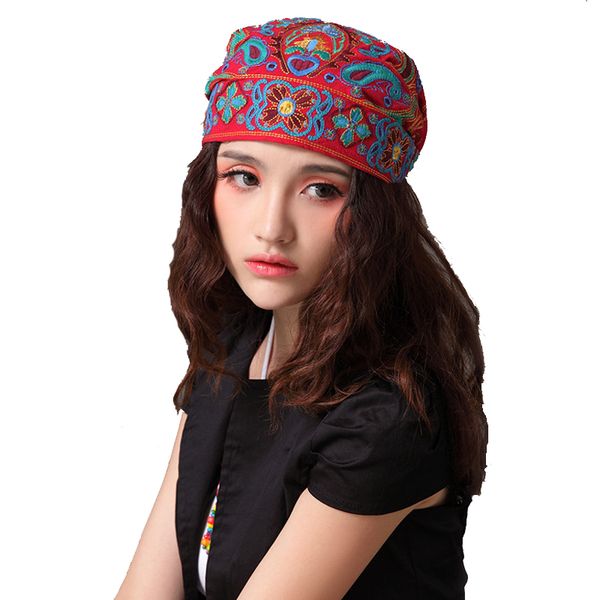 women mexican style ethnic vintage embroidery flowers bandanas red print hat winter hats for women, Blue;gray
women mexican style ethnic vintage embroidery flowers bandanas red print hat winter hats for women, Blue;gray