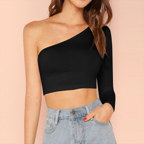 2019 strapless women's knitted strapless street wearing t-shirt shoulder strap elastic long sleeve t-shirt knitted, White
2019 strapless women's knitted strapless street wearing t-shirt shoulder strap elastic long sleeve t-shirt knitted, White