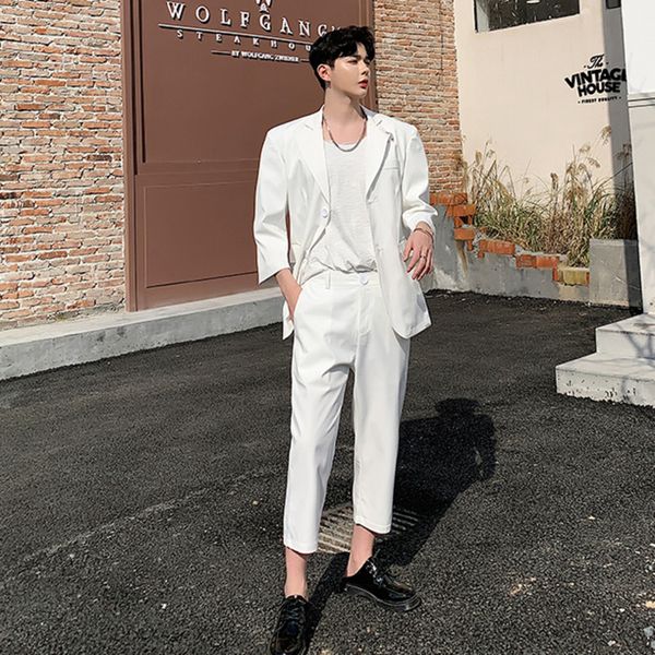 men's suits & blazers ewq / wear personal white iron ring decorative design three quarter sleeve suit + calf length pants two pieces se, White;black
men's suits & blazers ewq / wear personal white iron ring decorative design three quarter sleeve suit + calf length pants two pieces se, White;black
