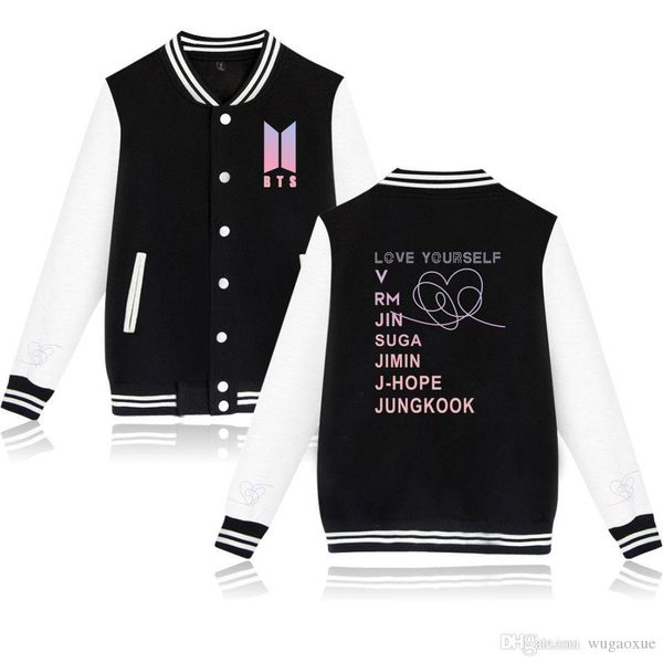 new arrival bts love yourself kpop leisure jacket men women baseball uniform k-pop female fan bts jimin baseball uniform, Black;brown
new arrival bts love yourself kpop leisure jacket men women baseball uniform k-pop female fan bts jimin baseball uniform, Black;brown