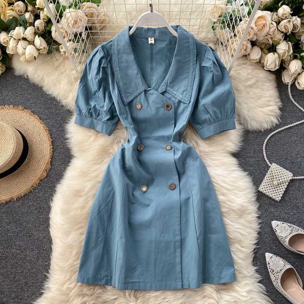 singrain women korean solid dress summer v neck puff sleeve elegant a line dress vintage double row button vacation beach, Black;gray
singrain women korean solid dress summer v neck puff sleeve elegant a line dress vintage double row button vacation beach, Black;gray