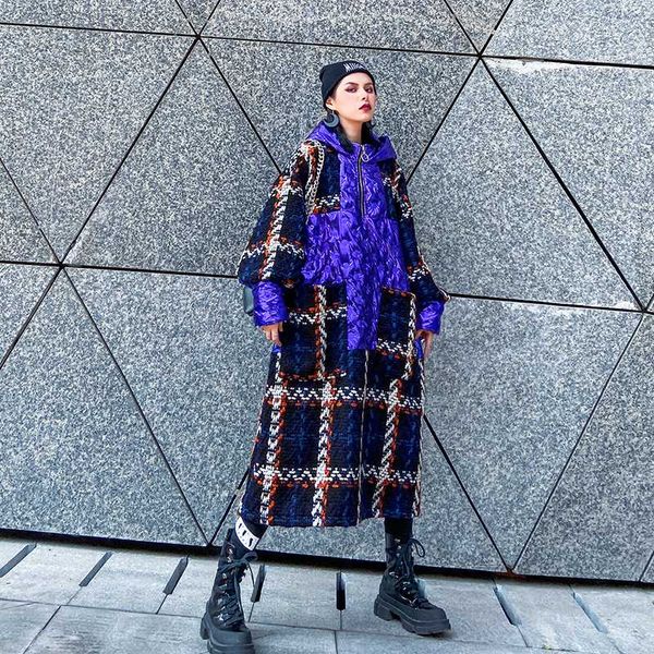 women winter hooded pullover parka oversize high street fashion plaid woolen splice cotton padded long jacket overcoat coat, Black
women winter hooded pullover parka oversize high street fashion plaid woolen splice cotton padded long jacket overcoat coat, Black