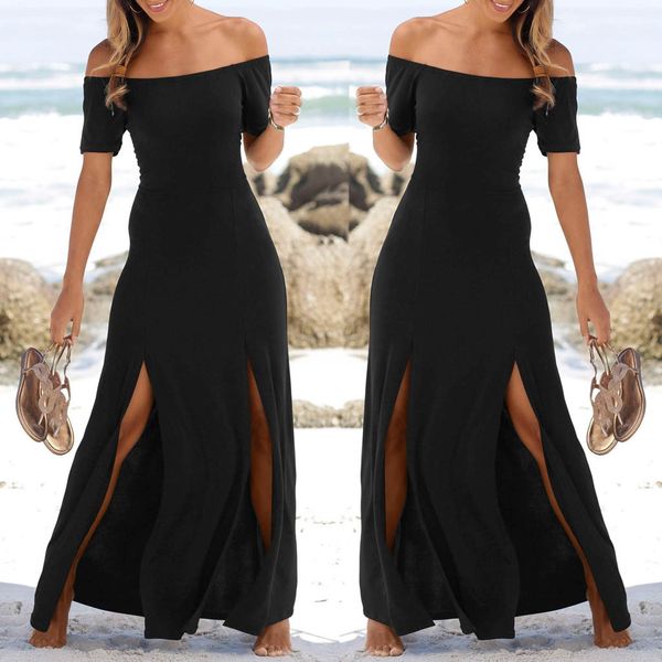 party dress womens bohemian short sleeve off shoulder solid ankle length dress high elastic waist vintage vestidos verano, Black;gray
party dress womens bohemian short sleeve off shoulder solid ankle length dress high elastic waist vintage vestidos verano, Black;gray