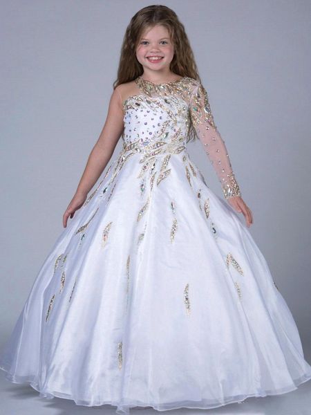 gliter ball gown girls pageant dresses with single long sleeve beading crystal organza floor length kids formal wear, White;red
gliter ball gown girls pageant dresses with single long sleeve beading crystal organza floor length kids formal wear, White;red