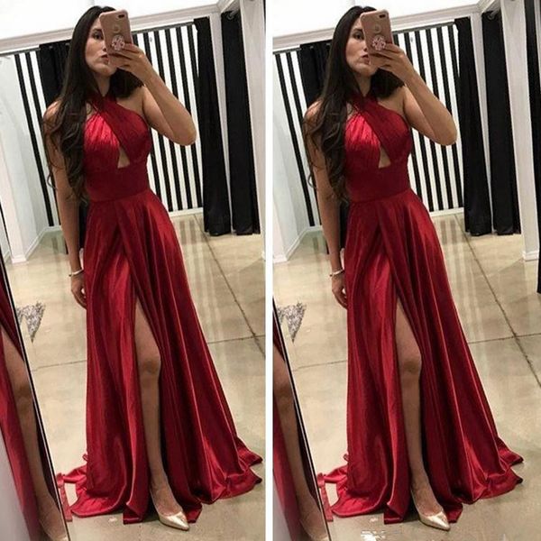 halter dark red a-line prom dresses 2020 evening gowns slit vestidos de fiesta party wear, Black
halter dark red a-line prom dresses 2020 evening gowns slit vestidos de fiesta party wear, Black