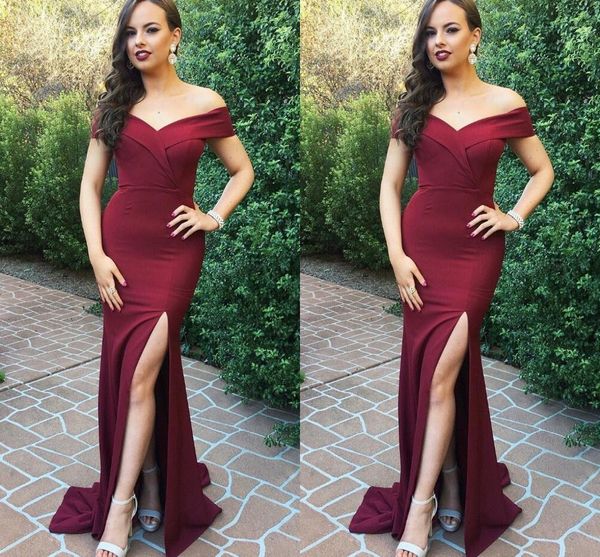 fashion burgundy side slit evening bridesmaid dresses off the shoulder with sleeves satin long new formal prom party dress, Black;red
fashion burgundy side slit evening bridesmaid dresses off the shoulder with sleeves satin long new formal prom party dress, Black;red