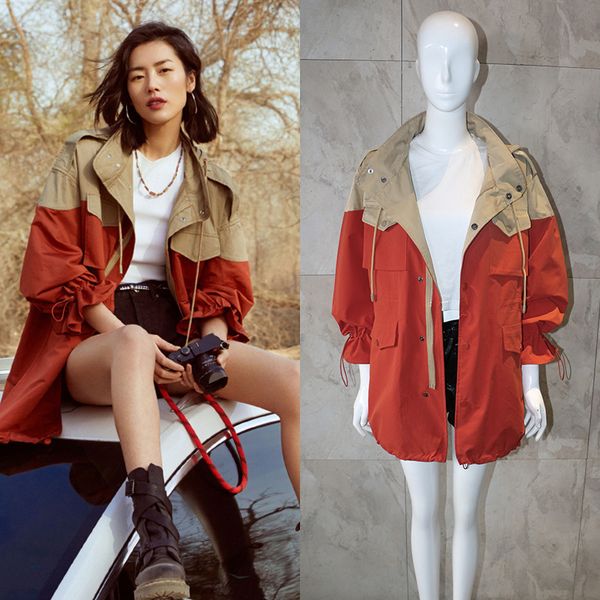 2019 early autumn fashion model matching color workwear casual coat drawstring slimming medium and long style trench coat trend, Tan;black
2019 early autumn fashion model matching color workwear casual coat drawstring slimming medium and long style trench coat trend, Tan;black