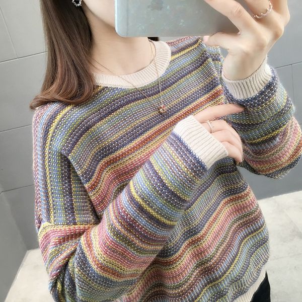 literary retro striped pullover sweater women loose fall and winter clothes new lazy wind low round neck wild sweater, White;black
literary retro striped pullover sweater women loose fall and winter clothes new lazy wind low round neck wild sweater, White;black