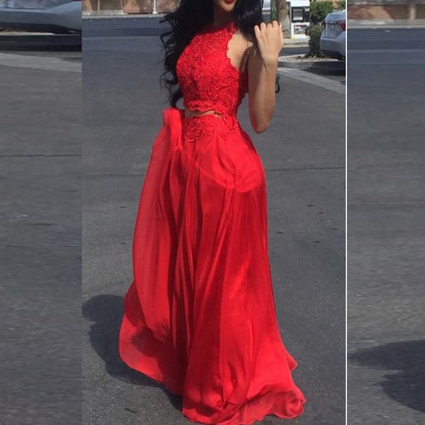 2020 red two pieces evening dresses halter zipper back chiffon floor length ruched lace designer prom party pageant dress long cheap, Black;red
2020 red two pieces evening dresses halter zipper back chiffon floor length ruched lace designer prom party pageant dress long cheap, Black;red