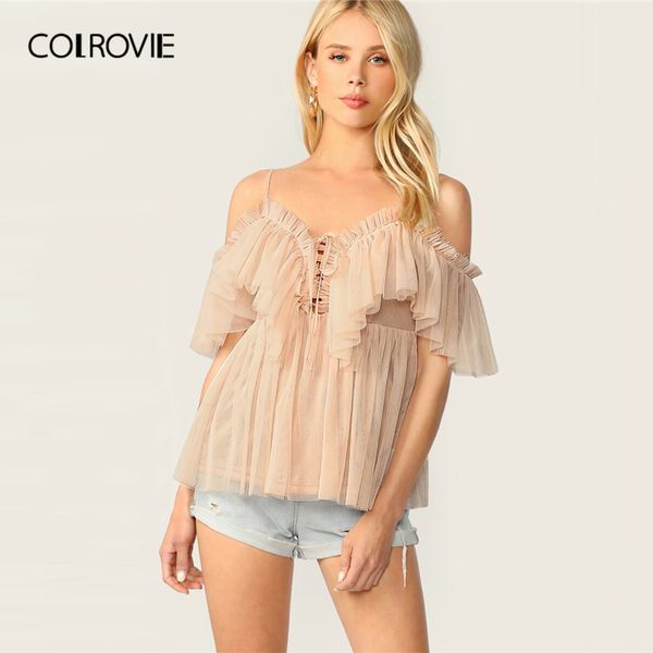 colrovie apricot ruffle trim tie front pleated cami mesh womens and blouses 2019 summer romantic short sleeve ladies, White
colrovie apricot ruffle trim tie front pleated cami mesh womens and blouses 2019 summer romantic short sleeve ladies, White