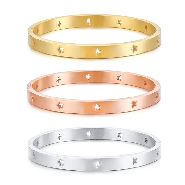 6mm gold color fashion simple lady's bangle stainless steel star bracelet watchband jewelry gift for women girls j335, Black
6mm gold color fashion simple lady's bangle stainless steel star bracelet watchband jewelry gift for women girls j335, Black