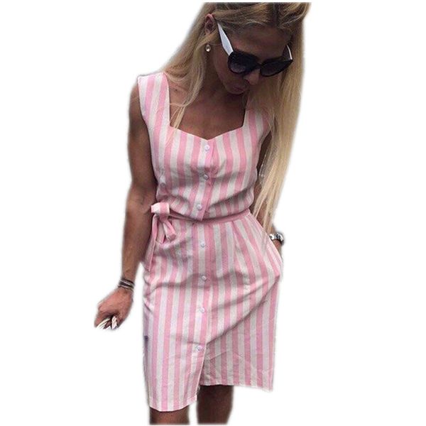 Women Elegant Stripe Shirt Dress Summer New Square Collar Sleeveless Belt Dresses Pink Stripe Beach Party Dress Vestidos
Women Elegant Stripe Shirt Dress Summer New Square Collar Sleeveless Belt Dresses Pink Stripe Beach Party Dress Vestidos