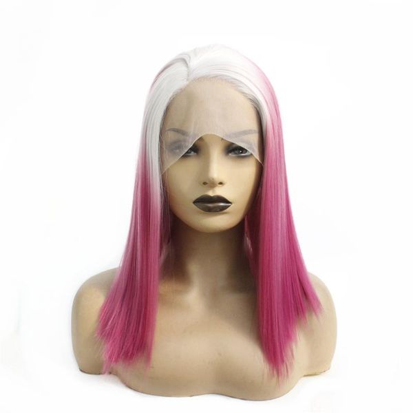 new style silver gray ombre pink color short bob glueless synthetic lace front wigs heat resistant straight hair for women, Black
new style silver gray ombre pink color short bob glueless synthetic lace front wigs heat resistant straight hair for women, Black