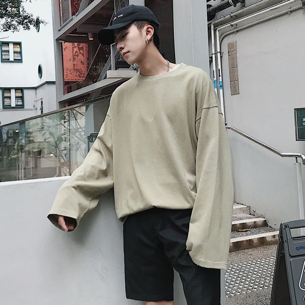 autumn new long-sleeved t shirt men fashion solid color casual o-neck tshirt man streetwear wild hip-hop loose cotton t-shirt, White;black 
autumn new long-sleeved t shirt men fashion solid color casual o-neck tshirt man streetwear wild hip-hop loose cotton t-shirt, White;black