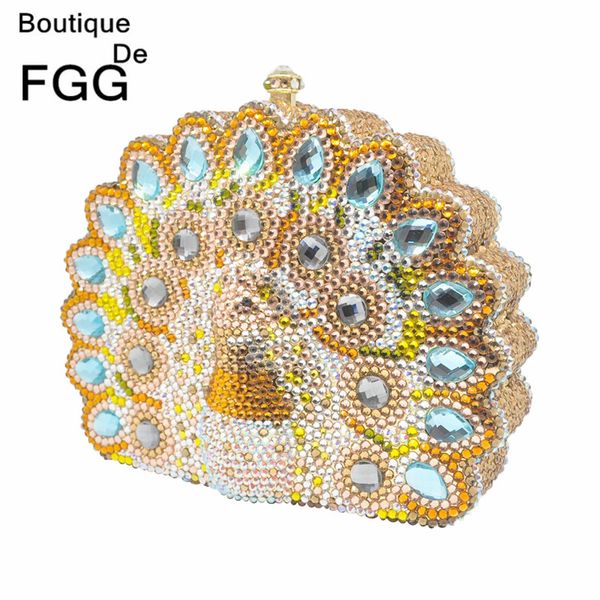 boutique de fgg women peacock clutch evening purses and handbags bridal wedding party crystal bags