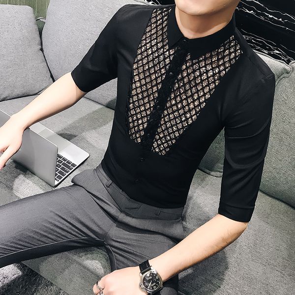 british men shirt casual fashion 2020 summer lace shirt mens dress designer slim fit half sleeve social shirts, White;black
british men shirt casual fashion 2020 summer lace shirt mens dress designer slim fit half sleeve social shirts, White;black