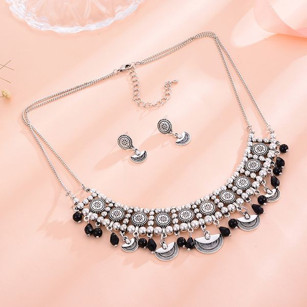 shineland wholesale indian jewelry set vintage coin geometric choker necklace earrings bohemian metal tassel women bijoux gift, Silver
shineland wholesale indian jewelry set vintage coin geometric choker necklace earrings bohemian metal tassel women bijoux gift, Silver