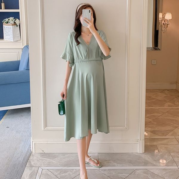029# maternity dress summer chiffon solid color short sleeve loose stylish dress for pregnant women mom, White
029# maternity dress summer chiffon solid color short sleeve loose stylish dress for pregnant women mom, White