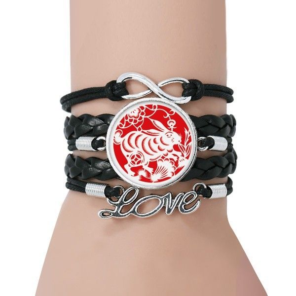 paper-cut rabbits animal china zodiac art bracelet love black twisted leather rope wristband, Golden;silver
paper-cut rabbits animal china zodiac art bracelet love black twisted leather rope wristband, Golden;silver