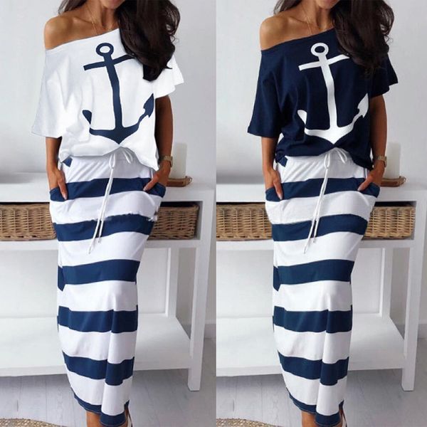 fashion women two pieces dress off shoulder t-shirt & striped maxi skirt sets, Black;gray
fashion women two pieces dress off shoulder t-shirt & striped maxi skirt sets, Black;gray